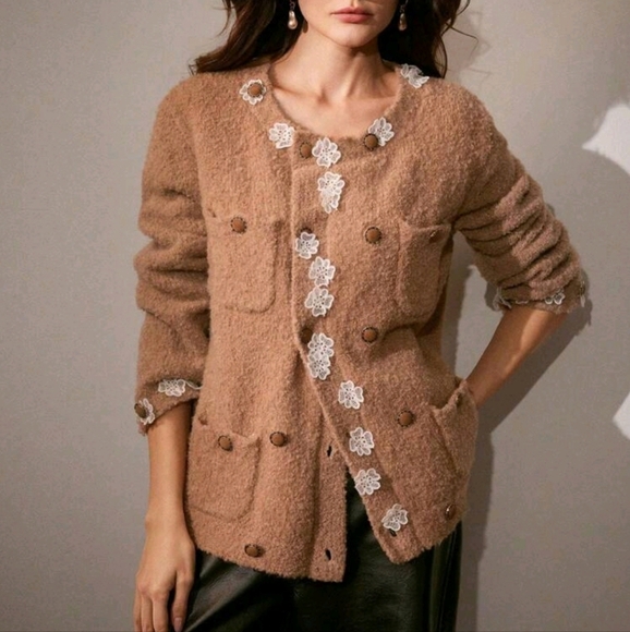 ElegantLooseFloral Pocket Cardigan,High Quality Sophisticated Style Women Outfit - Picture 1 of 5